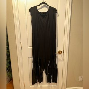Simply Mila Black Wearable Art Maxi Dress With Long Fringe Bottom Size Large